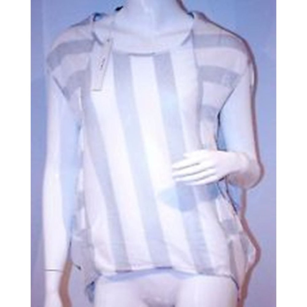 POLECI White SILVER Stripe OVERSIZE Bubble TOP Asymmetric MADE IN USA M